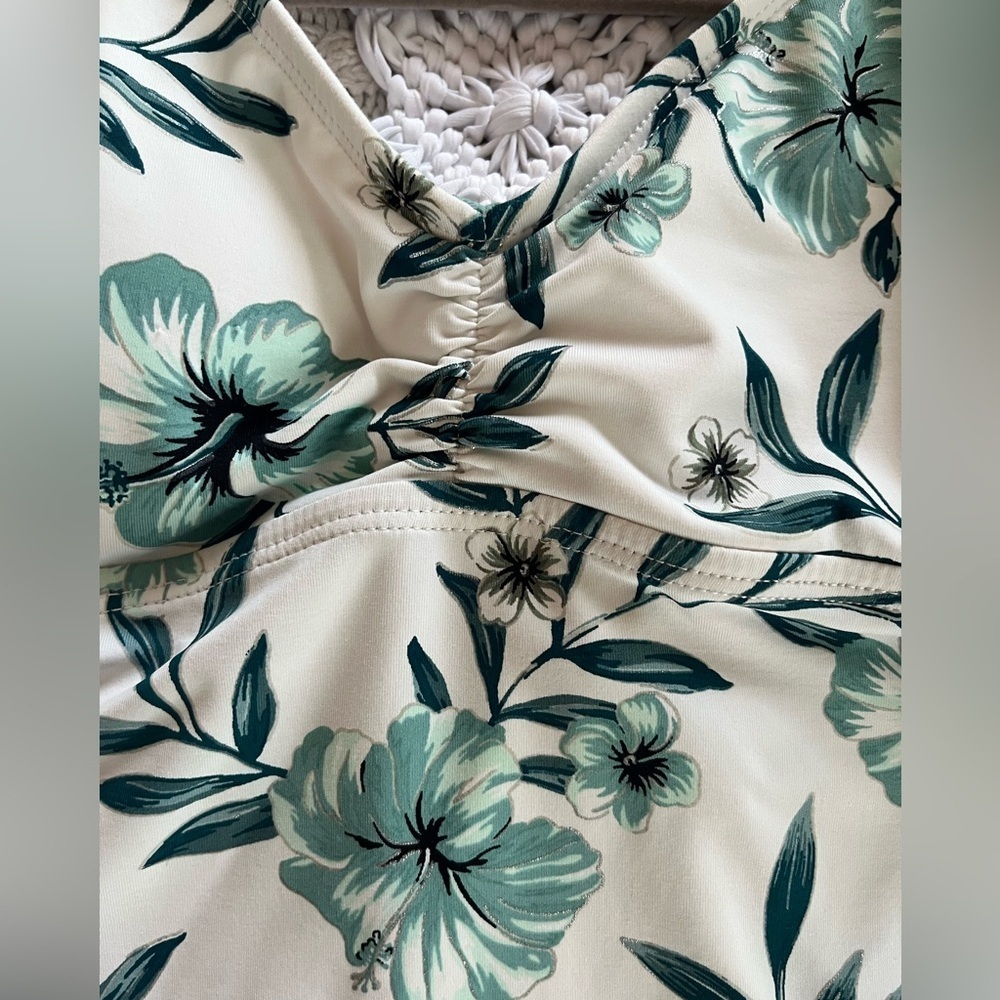 Ambrielle brand White & green Floral Tankini with knit braided straps size S - Picture 11 of 13